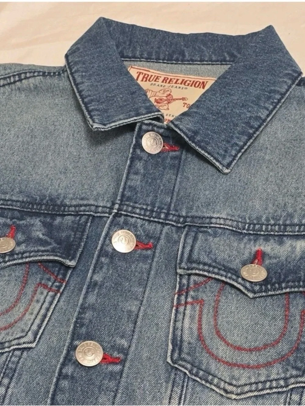 True Religion True Logo Medium Blue Quartz Wash Denim Jacket Mens Small NWT Rare